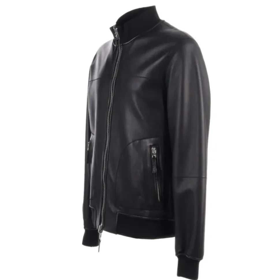Giacca in pelle nera con chiusura lampo