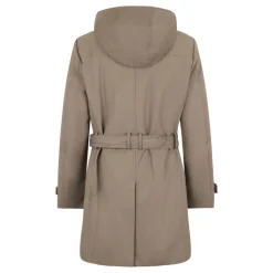 Giacca invernale beige con cintura e cappuccio