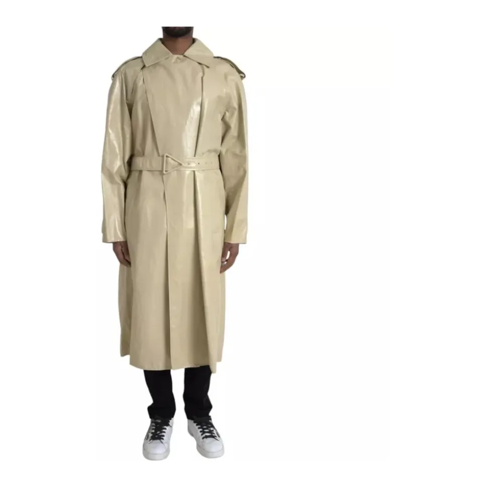 Giacca Trench Coat in Pelle Beige