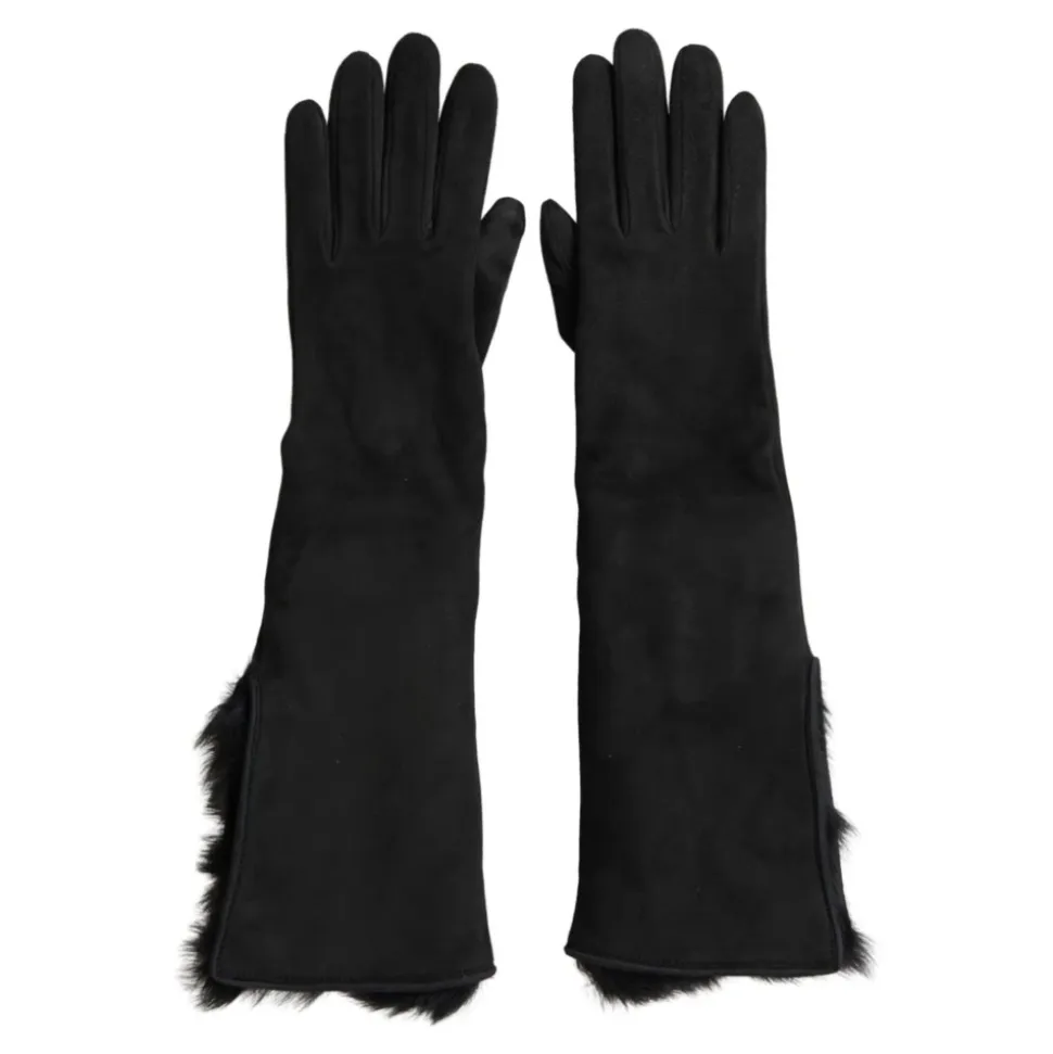 Guanti in Pelle con Pelliccia e Fodera in Cashmere