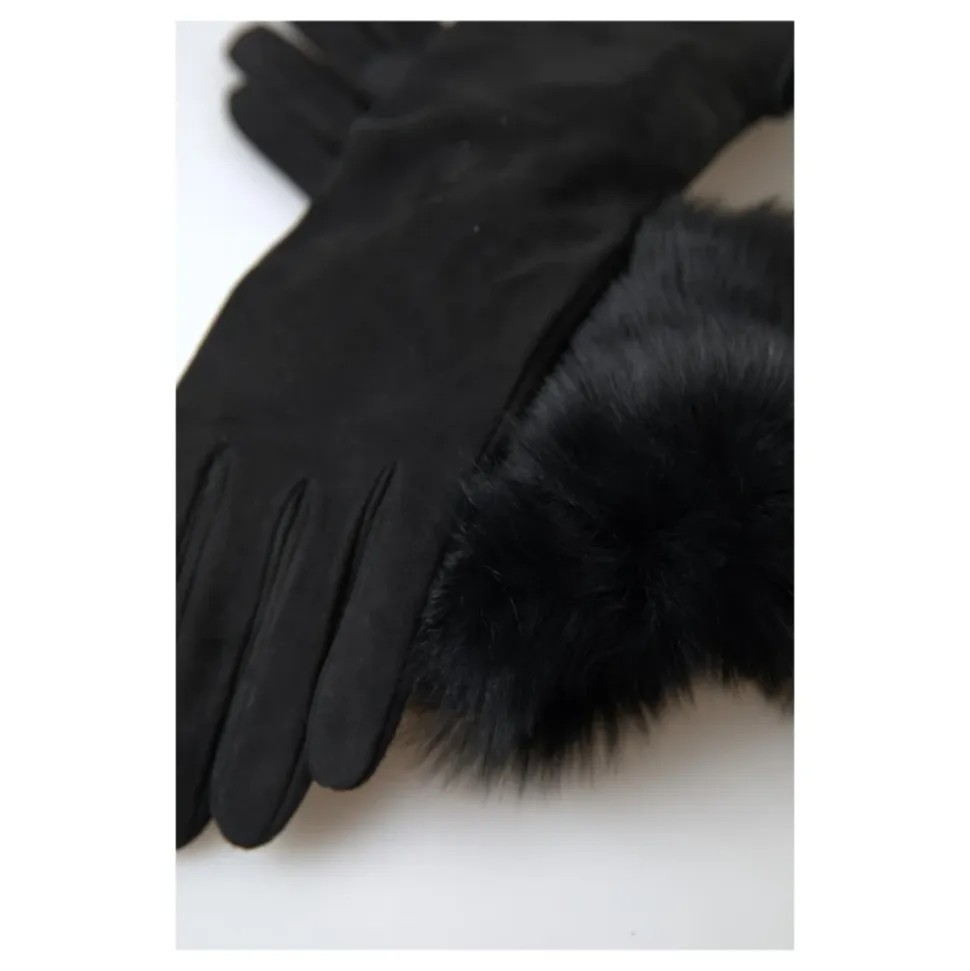 Guanti in Pelle con Pelliccia e Fodera in Cashmere