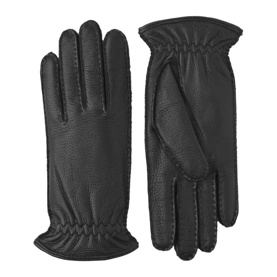 Guanti in Pelle di Alce Cuciti a Mano con Fodera in Cashmere, Nero