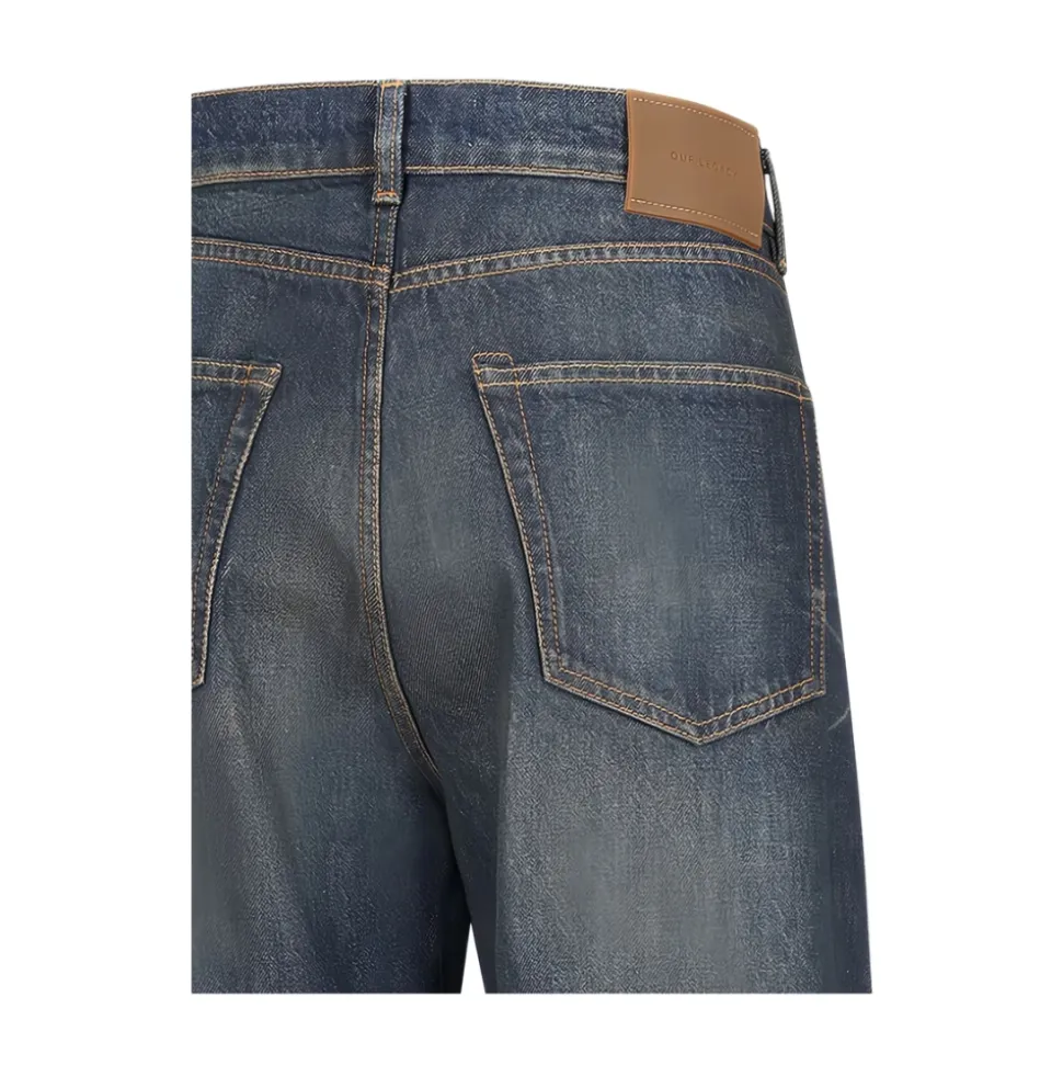 Jeans in Cotone Blu con Lavaggio Consumato e Chiusura a Bottone