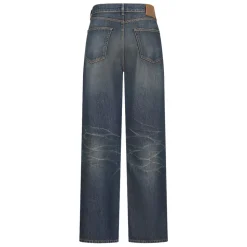 Jeans in Cotone Blu con Lavaggio Consumato e Chiusura a Bottone