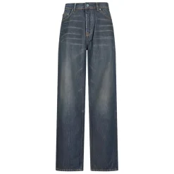 Jeans in Cotone Blu con Lavaggio Consumato e Chiusura a Bottone