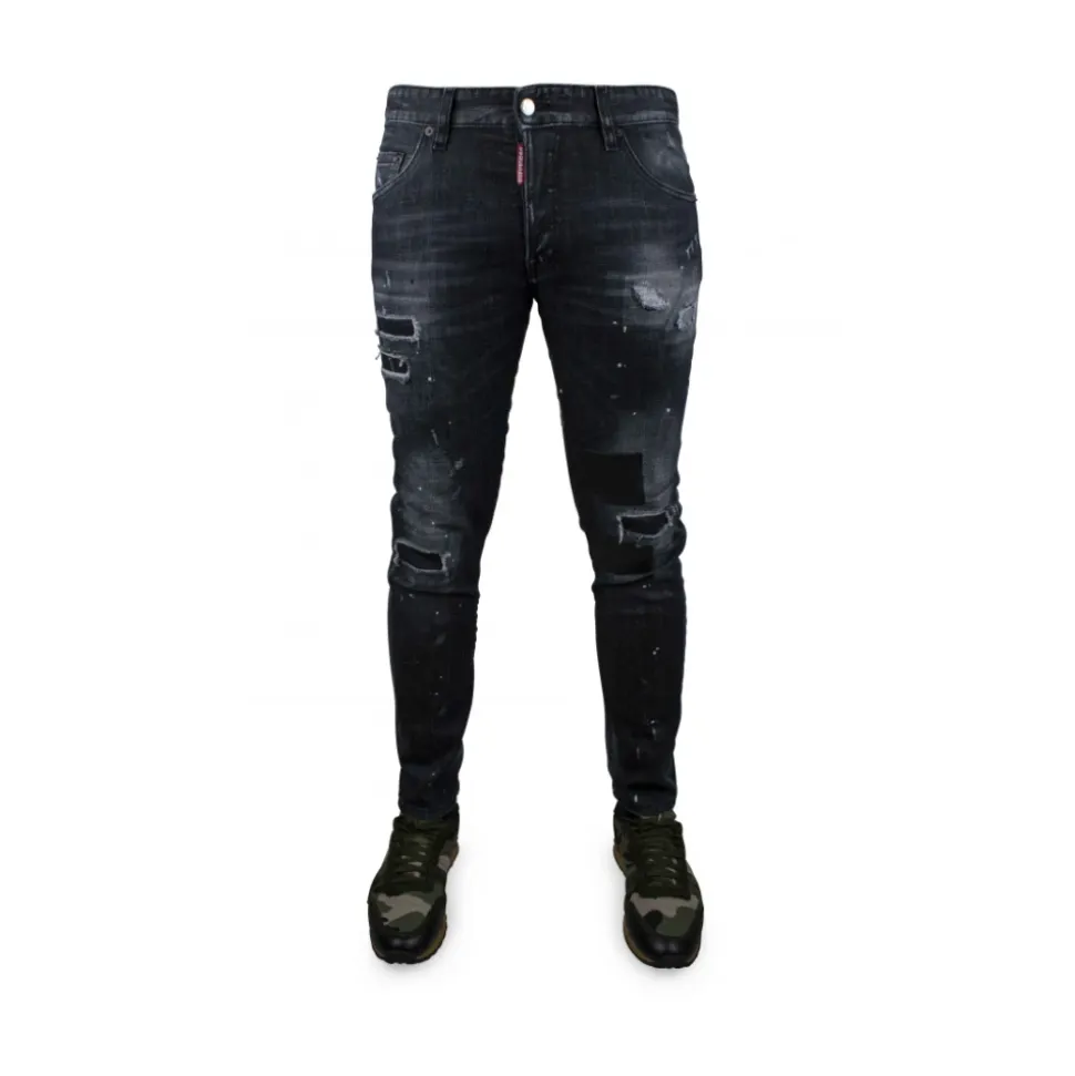 Jeans Skater Ripped Leather Wash