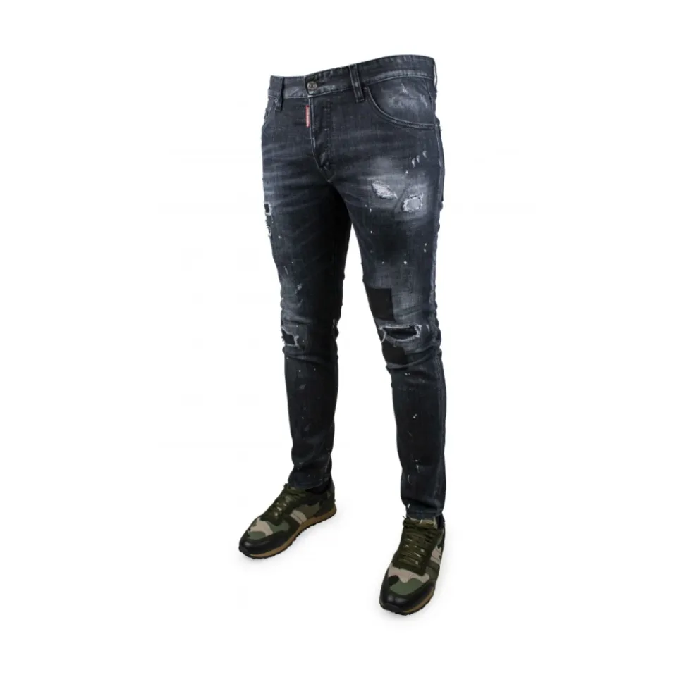 Jeans Skater Ripped Leather Wash