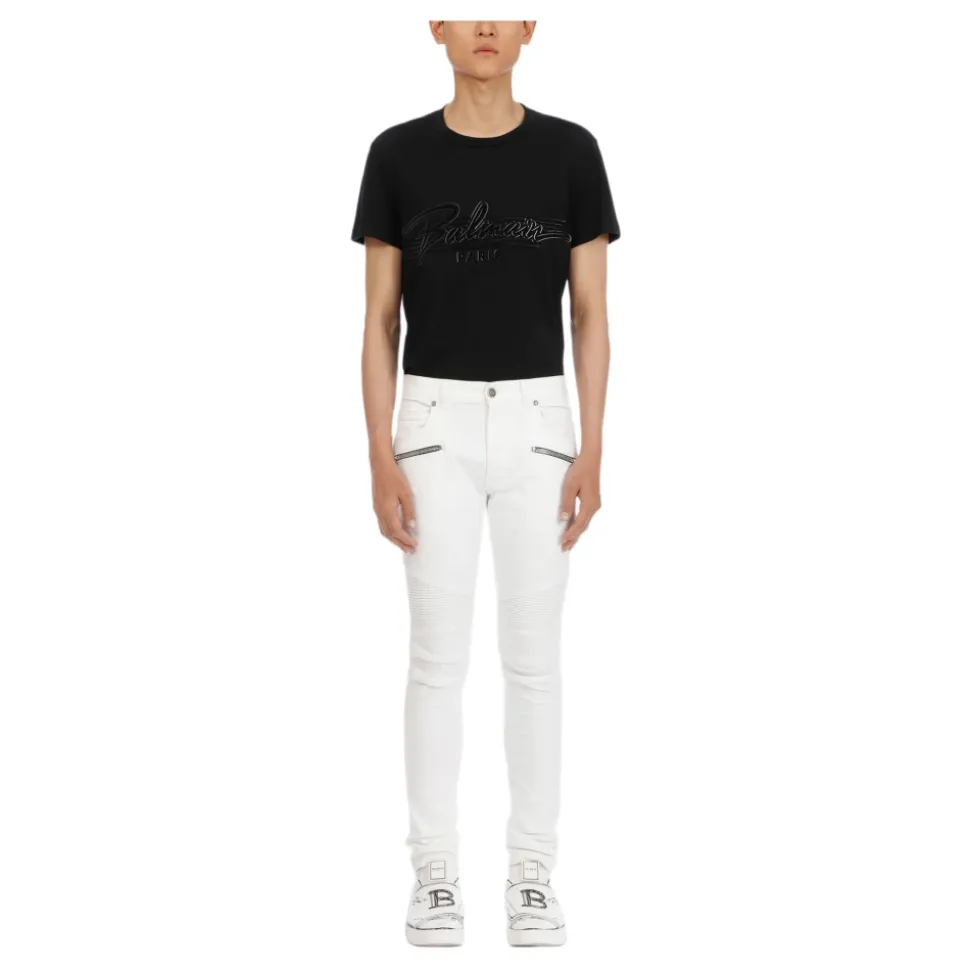 Jeans Slim-fit con Ginocchia a Coste