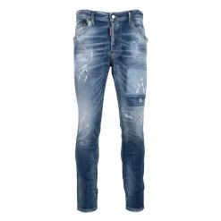 Jeans Uomo con Bottone e Patch in Pelle