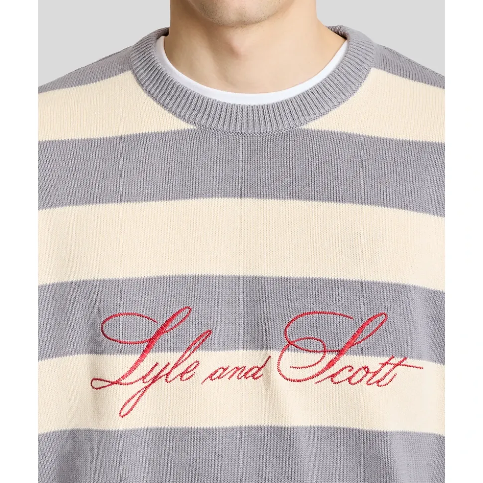 Maglione lavorato a maglia con ricamo script a righe