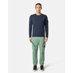 Maglione girocollo blu navy in maglia di cotone