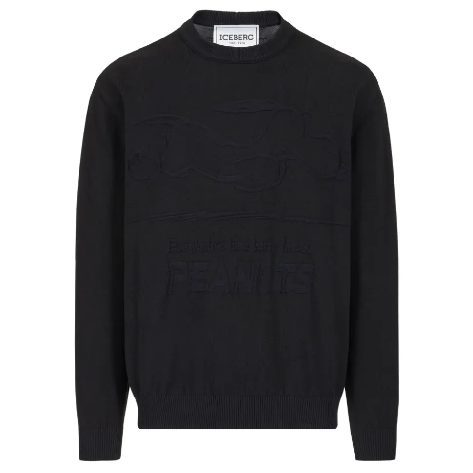 Maglione Girocollo in Cotone con Intarsio Peanuts