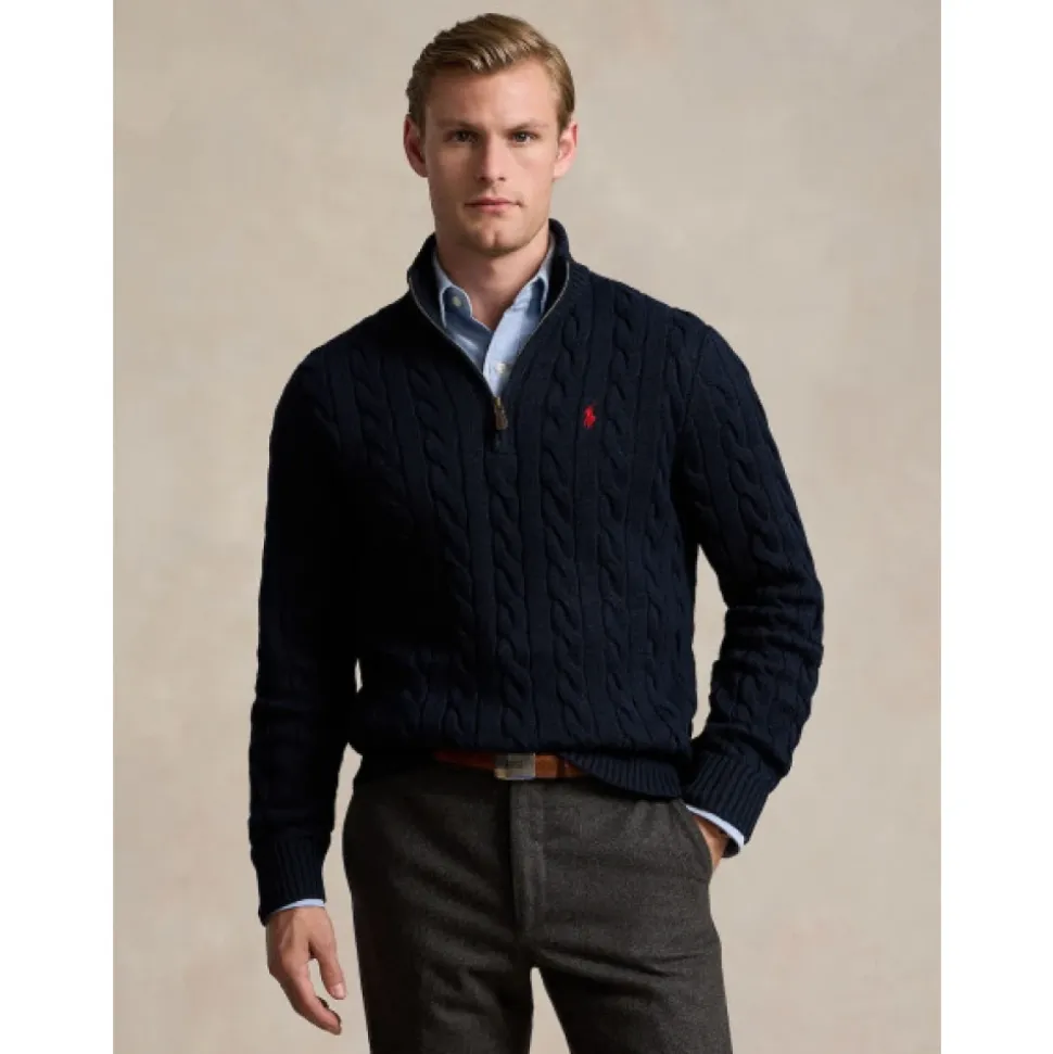 Maglione in maglia a trecce con mezza zip