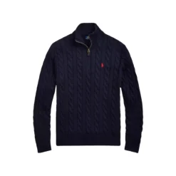 Maglione in maglia a trecce con mezza zip