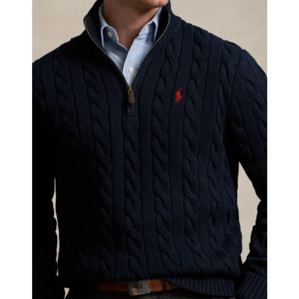 Maglione in maglia a trecce con mezza zip