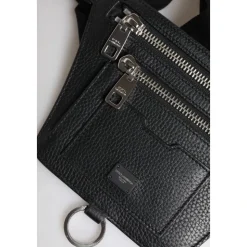 Marsupio in pelle di vitello con placca logo