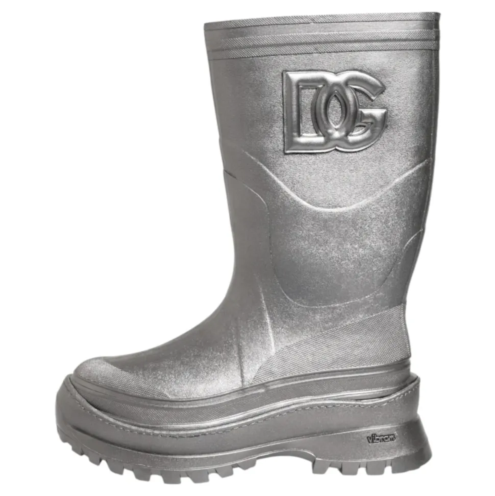 Metallic Silver Pull On Rain Boots