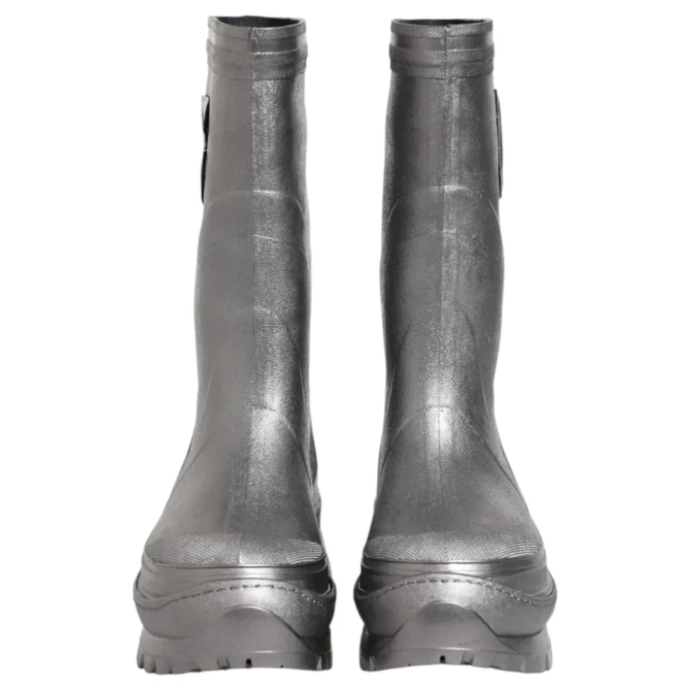 Metallic Silver Pull On Rain Boots