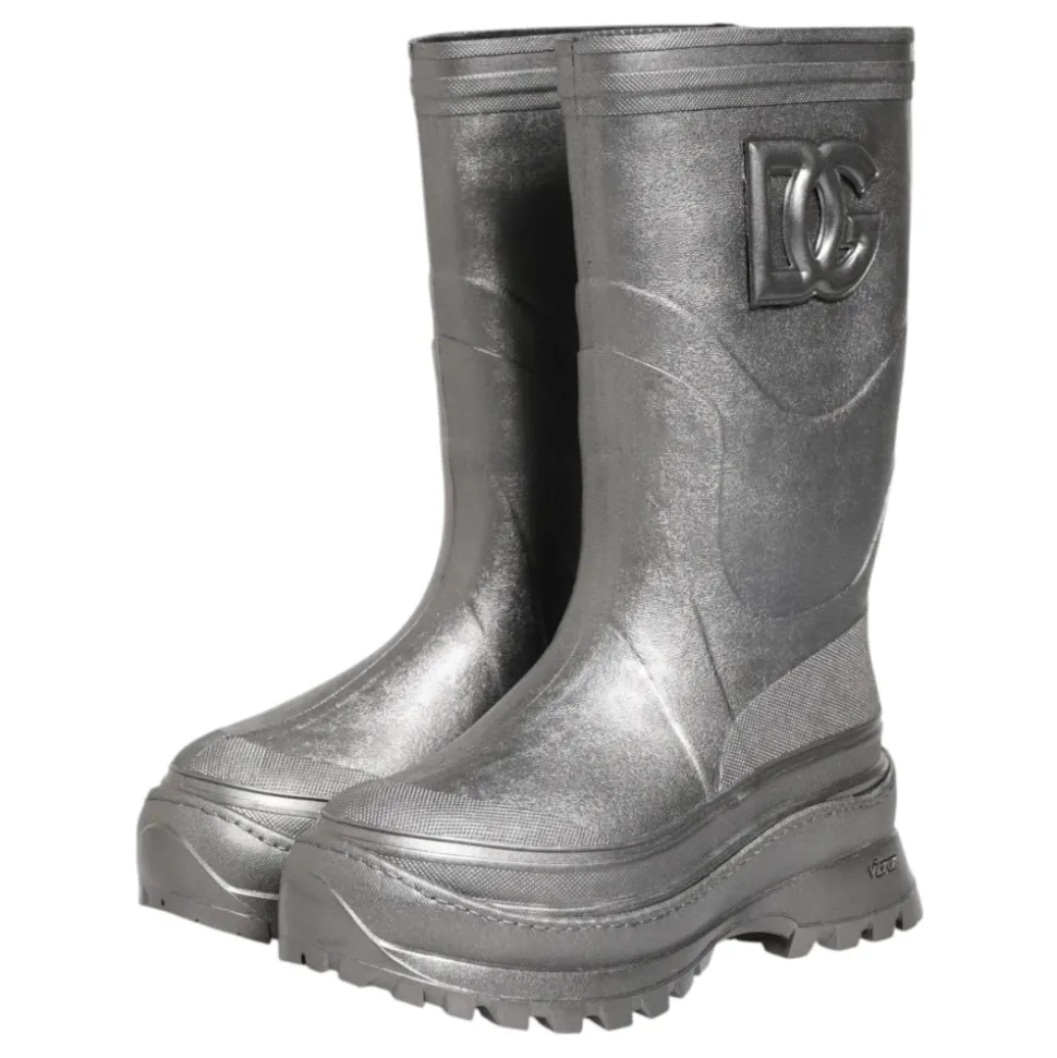 Metallic Silver Pull On Rain Boots