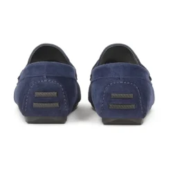 Mocassini in camoscio blu navy su suola a listelli