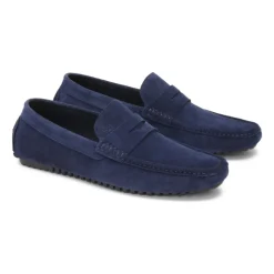 Mocassini in camoscio blu navy su suola a listelli