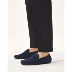 Mocassini in camoscio blu navy su suola a listelli