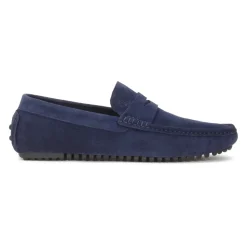 Mocassini in camoscio blu navy su suola a listelli