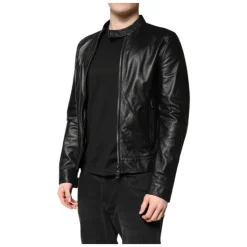 Nera Sheep Pelle Biker Giacca Zip