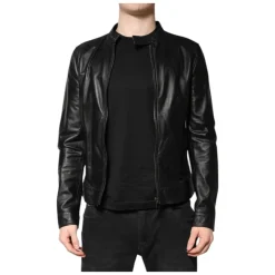 Nera Sheep Pelle Biker Giacca Zip