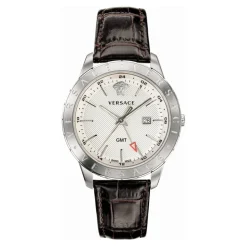 Orologio GMT in pelle marrone e acciaio argentato