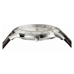Orologio GMT in pelle marrone e acciaio argentato