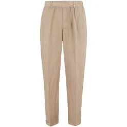 Pantaloni in lino sabbia con gamba affusolata