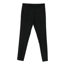 Pantaloni slim fit in lana fresca con strass