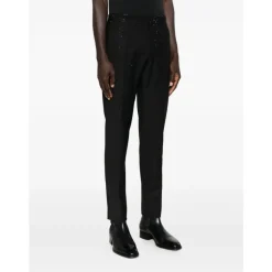 Pantaloni slim fit in lana fresca con strass