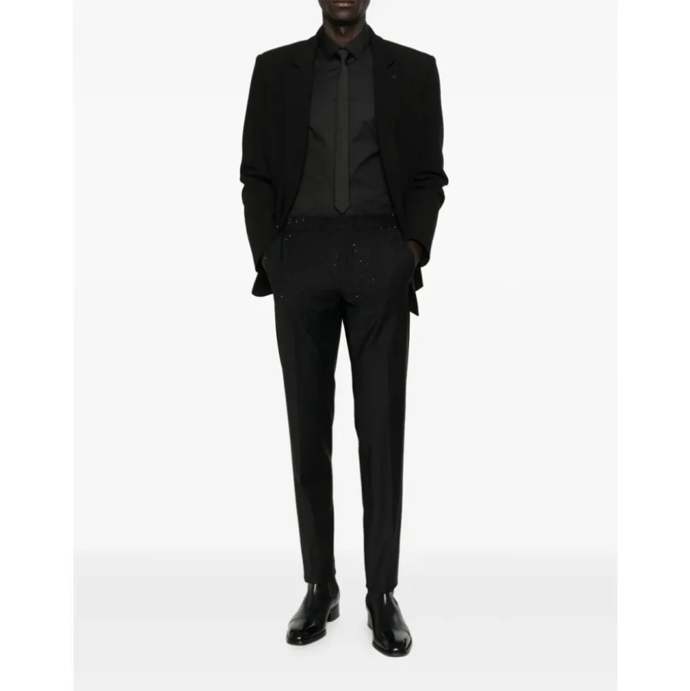 Pantaloni slim fit in lana fresca con strass