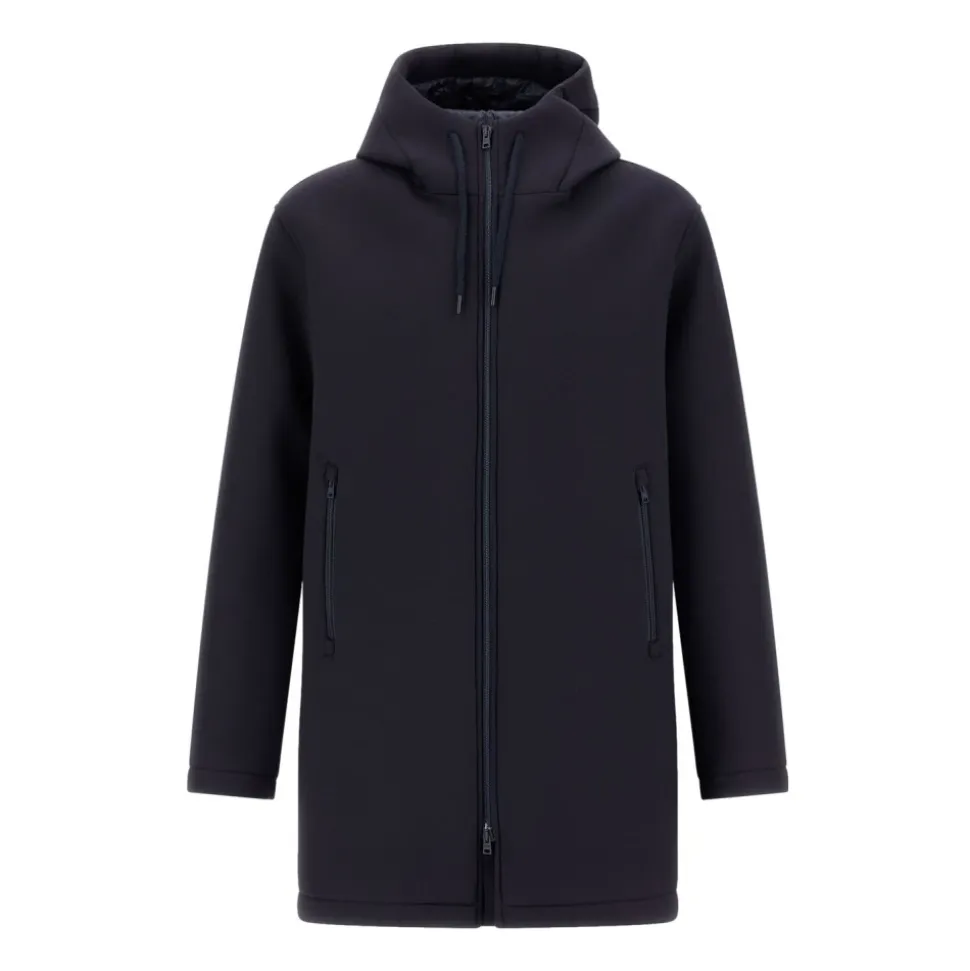 Parka Lungo Blu in Scuba a 3 Strati