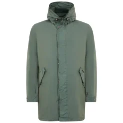 Parka verde elegante con cappuccio regolabile.