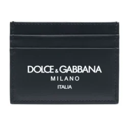 Porta Carte in Pelle Blu Notte con Stampa Logo