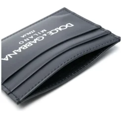 Porta Carte in Pelle Blu Notte con Stampa Logo