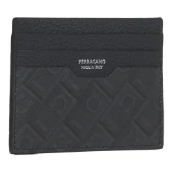 Porta carte in pelle nera con logo