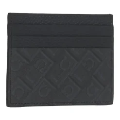Porta carte in pelle nera con logo