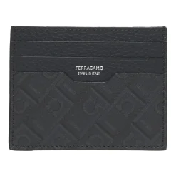 Porta carte in pelle nera con logo