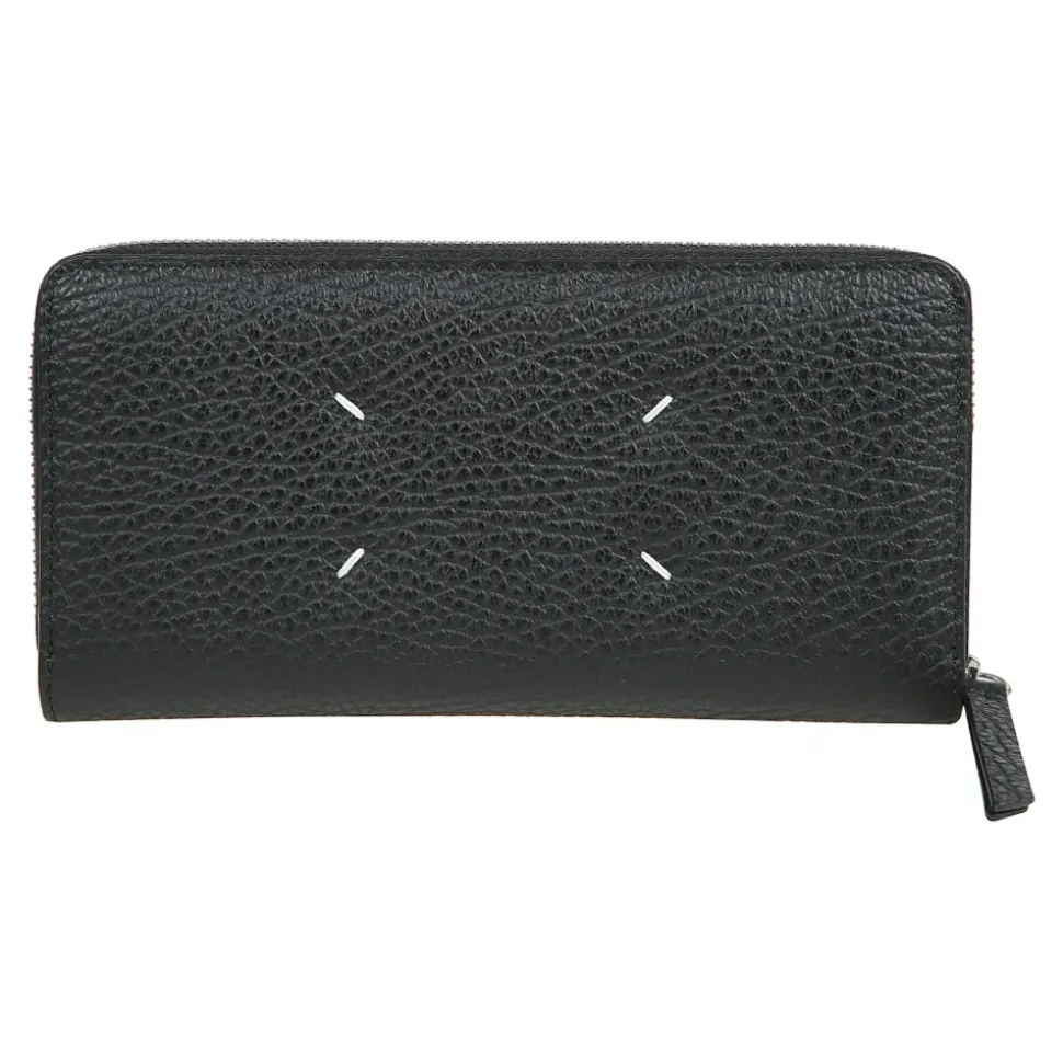 Portafoglio con zip in pelle goffrata