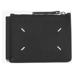 Portafoglio in Pelle Nera con Tasca con Zip