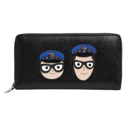 Portafoglio uomo in pelle nera con zip