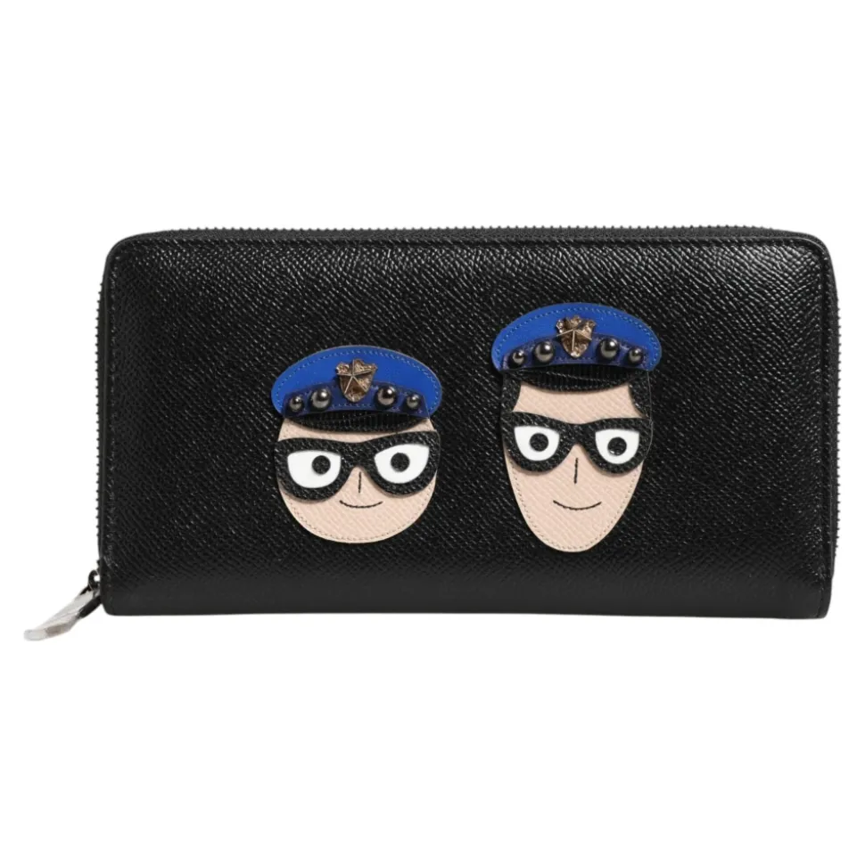 Portafoglio uomo in pelle nera con zip