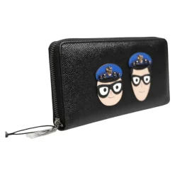 Portafoglio uomo in pelle nera con zip