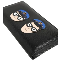 Portafoglio uomo in pelle nera con zip