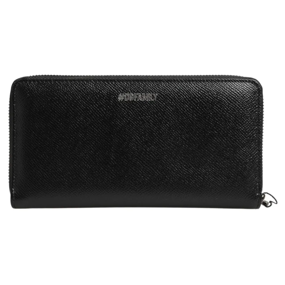 Portafoglio uomo in pelle nera con zip