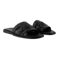Sandali in Pelle Nera con Dettagli in Ottone